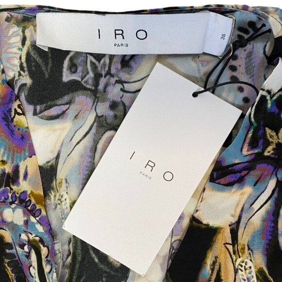 NEW IRO Damie Silk Multicolor Paisley Puff Sleeve Surplice Neckline - Picture 10 of 16